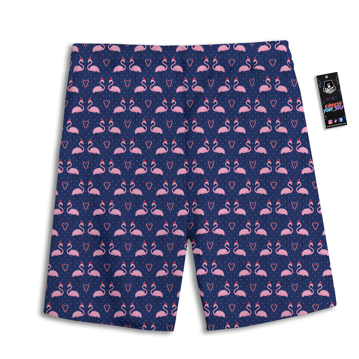 Flamingo Christmas Snowy Print Pattern Men's Athletic Shorts