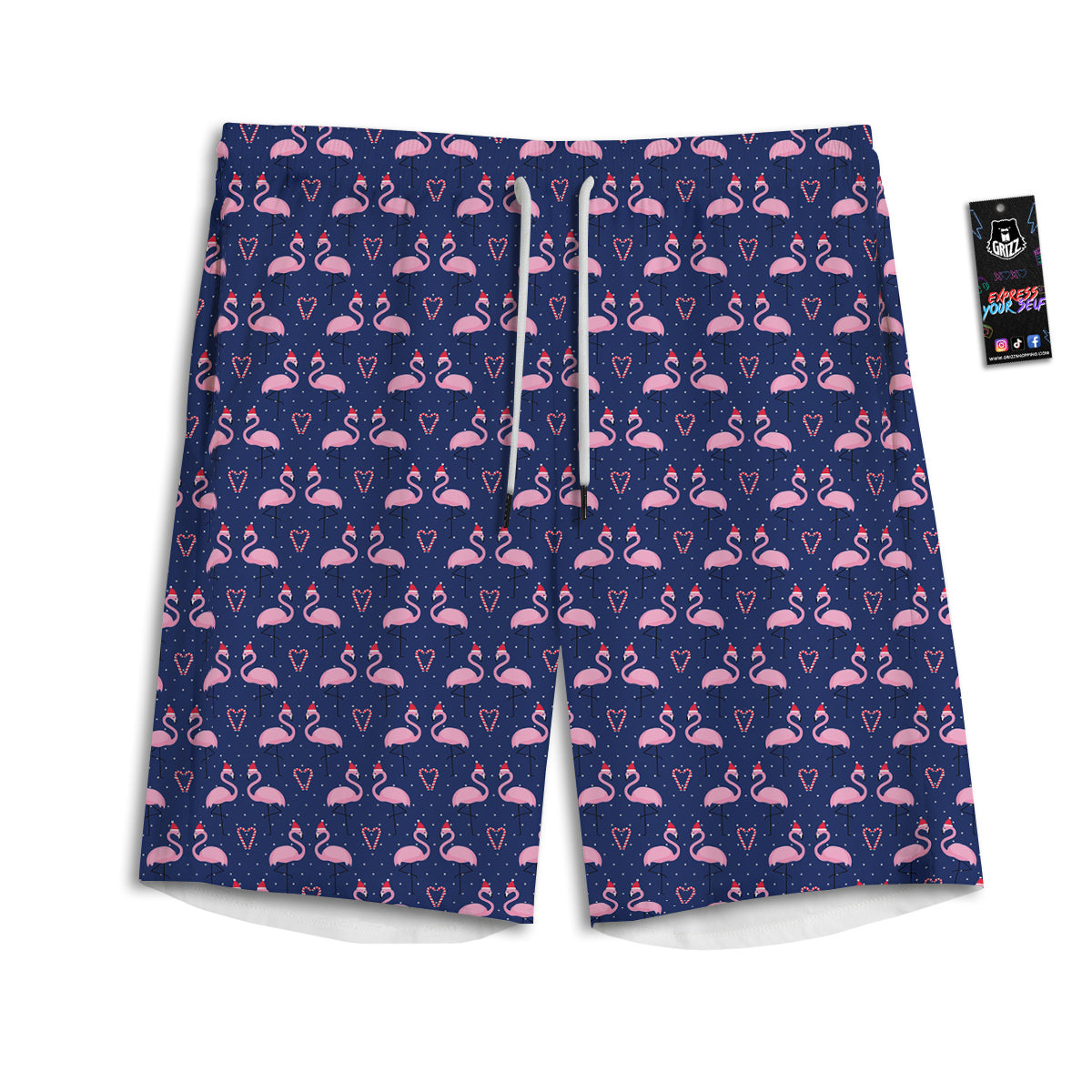 Flamingo Christmas Snowy Print Pattern Men's Athletic Shorts