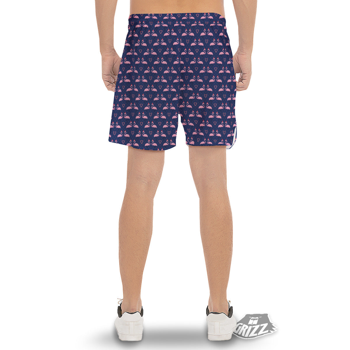 Flamingo Christmas Snowy Print Pattern Men's Gym Shorts-grizzshop