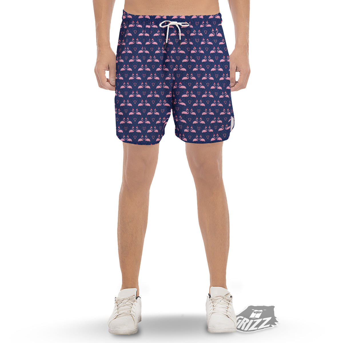 Flamingo Christmas Snowy Print Pattern Men's Gym Shorts-grizzshop