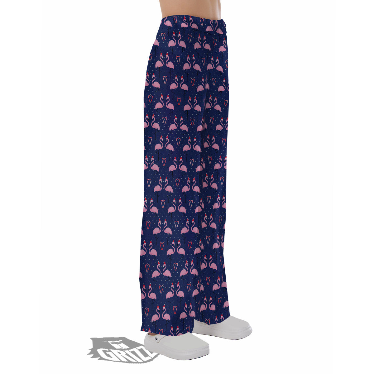 Flamingo Christmas Snowy Print Pattern Pajama Pants-grizzshop