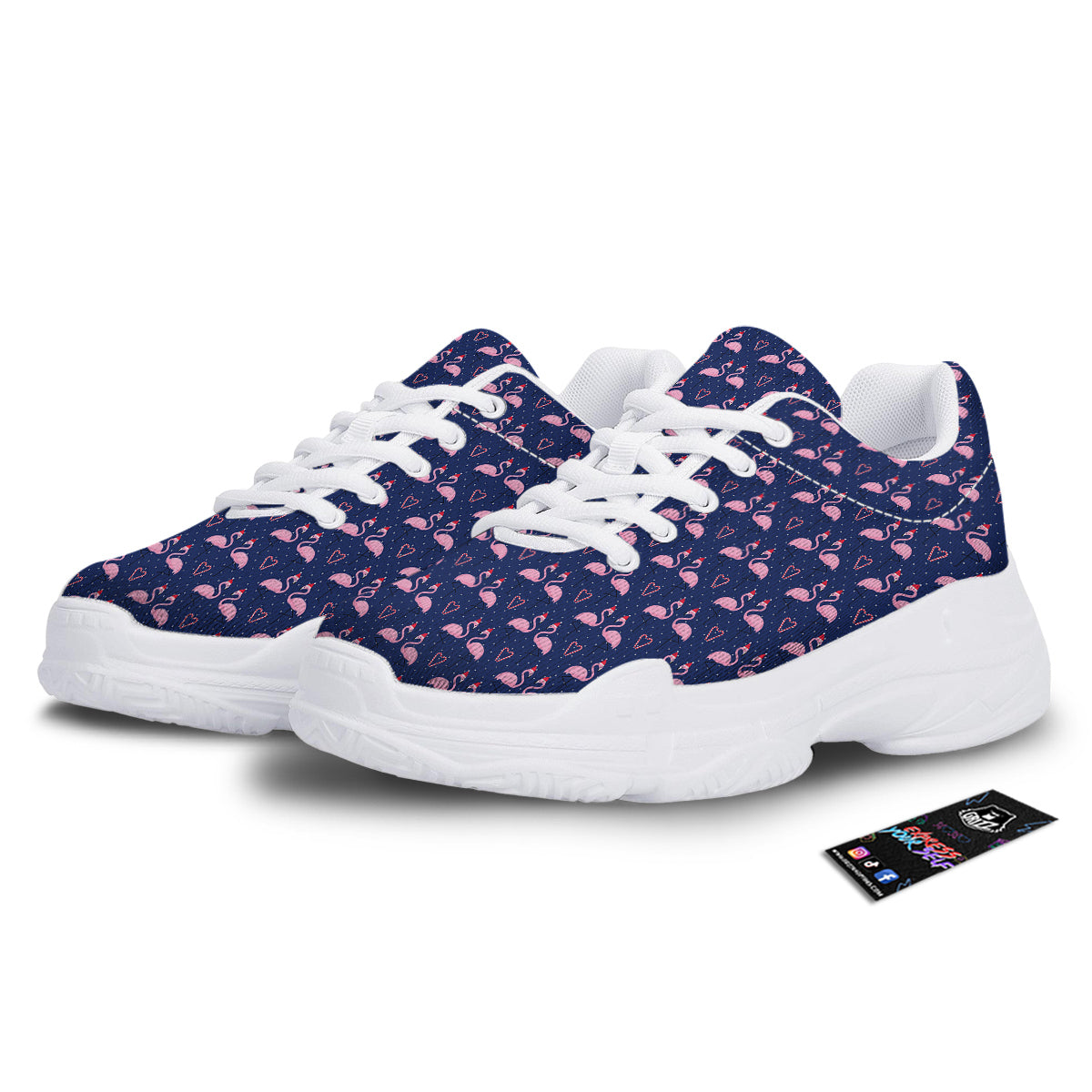 Flamingo Christmas Snowy Print Pattern White Chunky Shoes-grizzshop