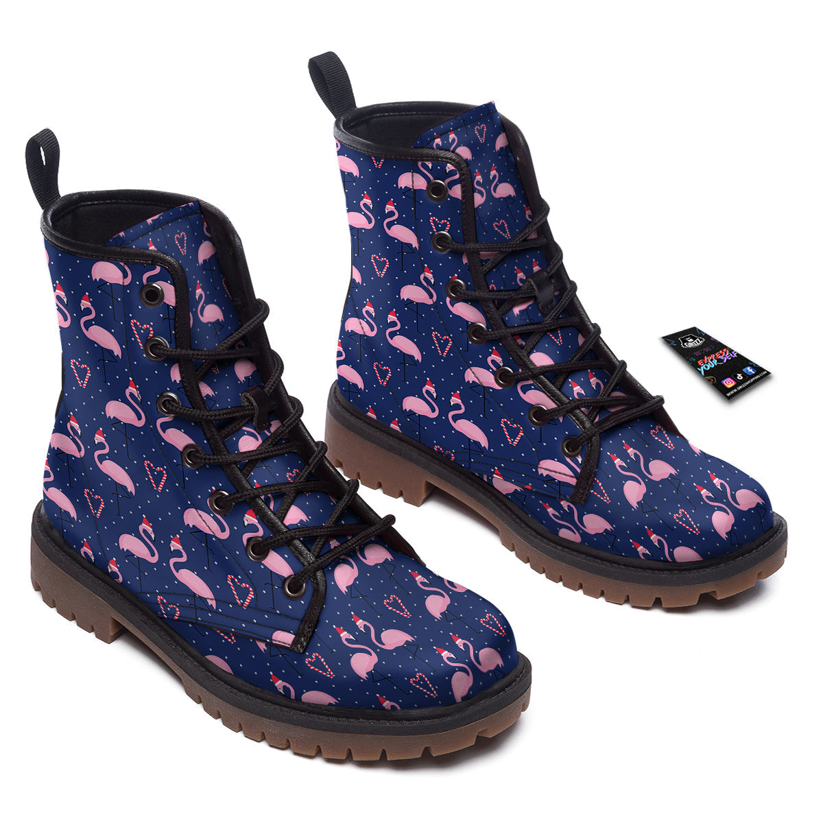 Flamingo Christmas Snowy Print Pattern Work Boots-grizzshop