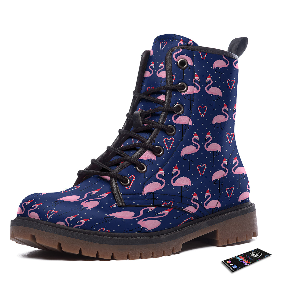 Flamingo Christmas Snowy Print Pattern Work Boots-grizzshop