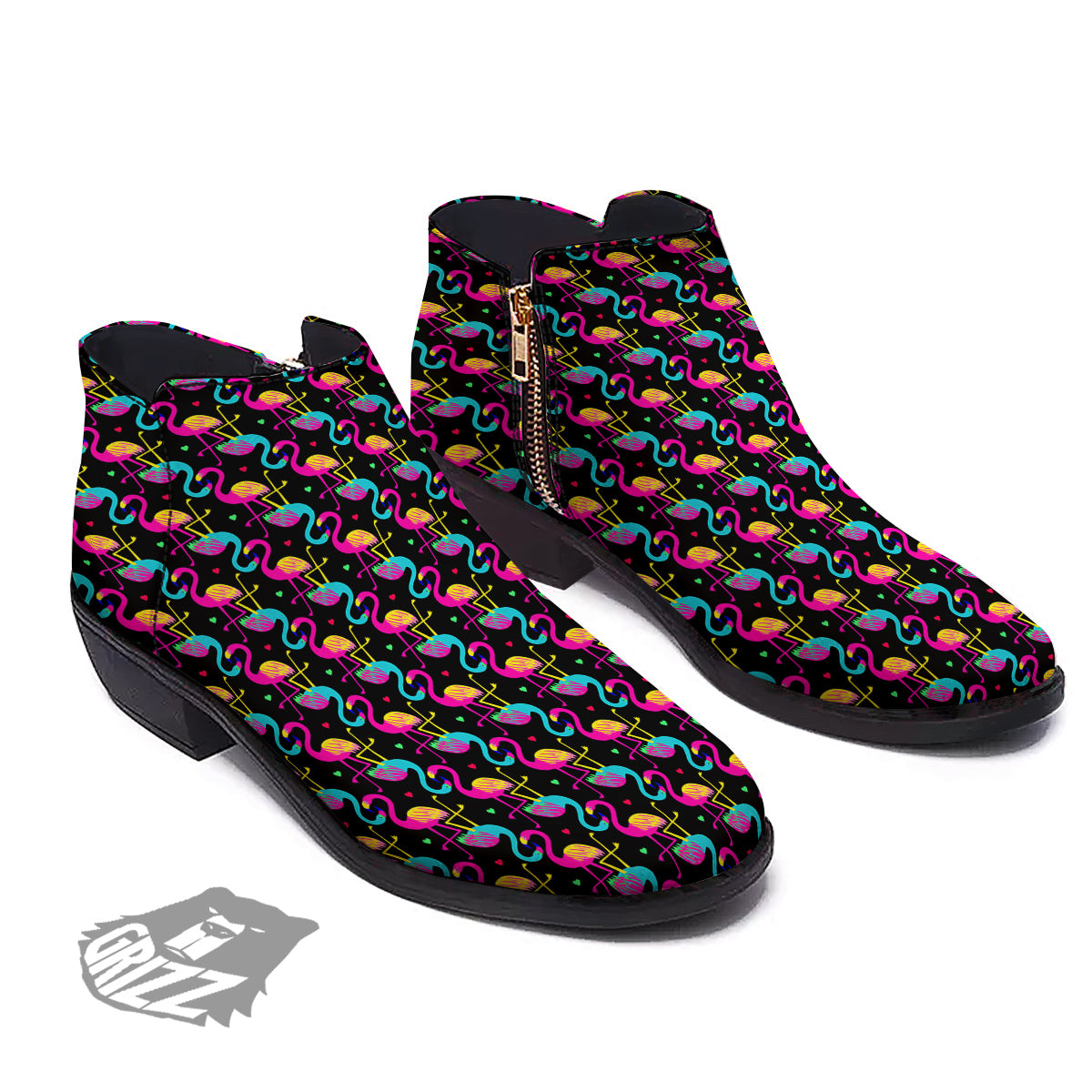 Flamingo Colorful Print Pattern Ankle Boots-grizzshop