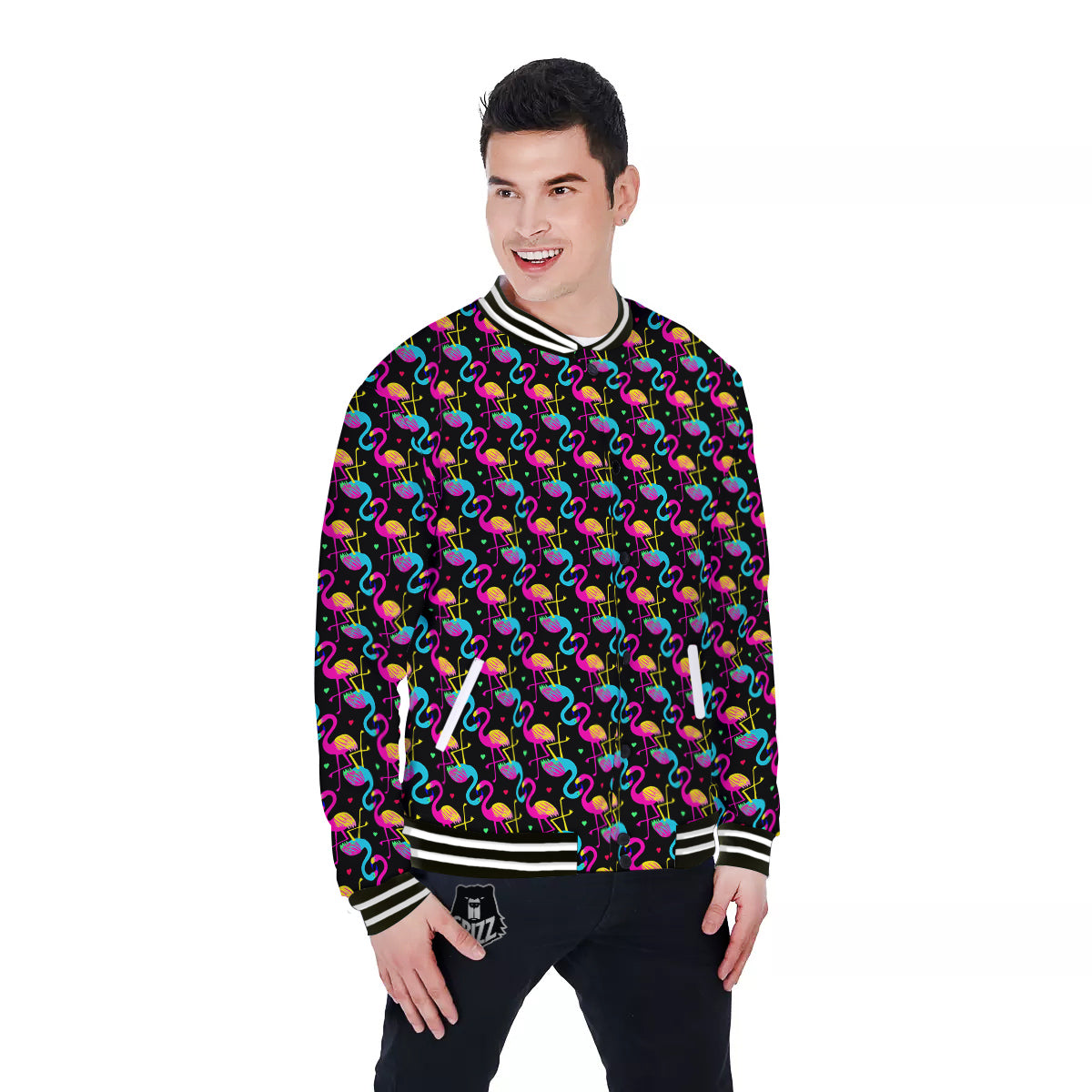 Flamingo Colorful Print Pattern Baseball Jacket-grizzshop