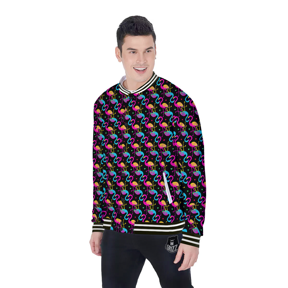 Flamingo Colorful Print Pattern Baseball Jacket-grizzshop