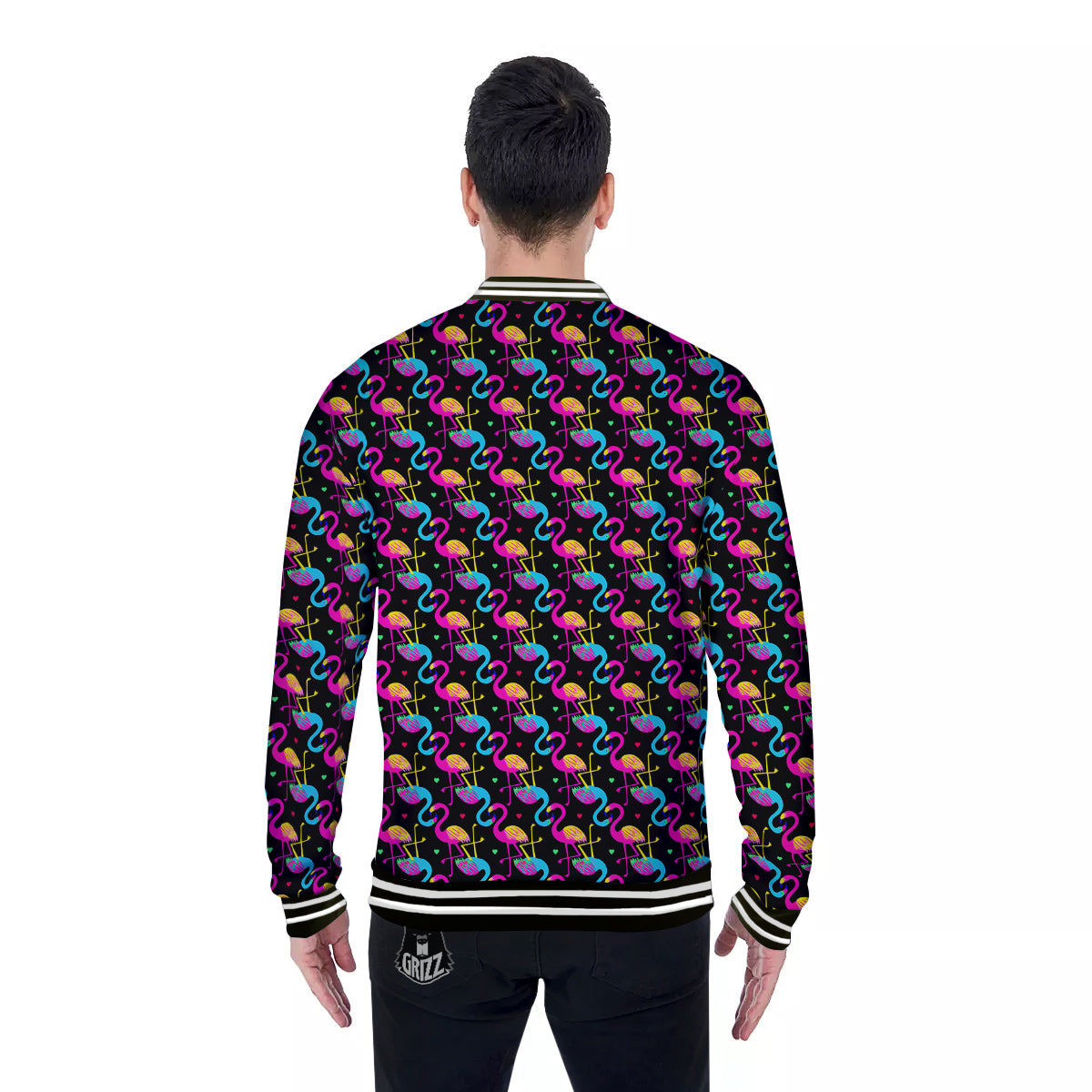 Flamingo Colorful Print Pattern Baseball Jacket-grizzshop