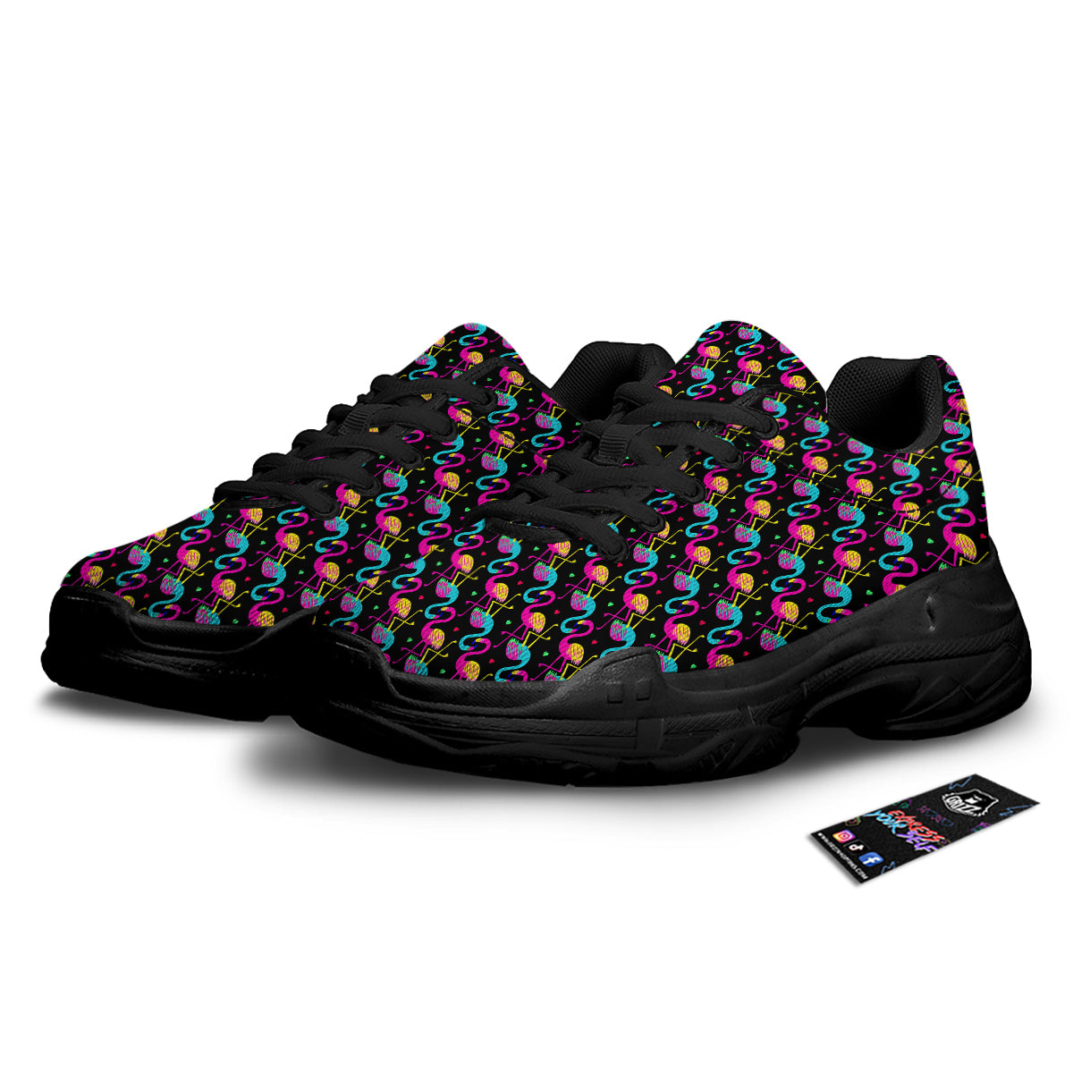 Flamingo Colorful Print Pattern Black Chunky Shoes-grizzshop