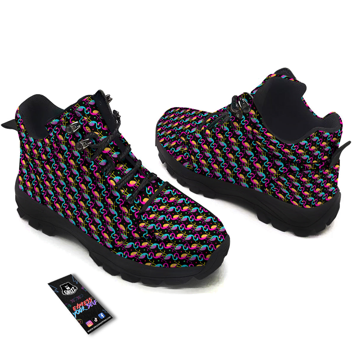 Flamingo Colorful Print Pattern Hiking Shoes-grizzshop