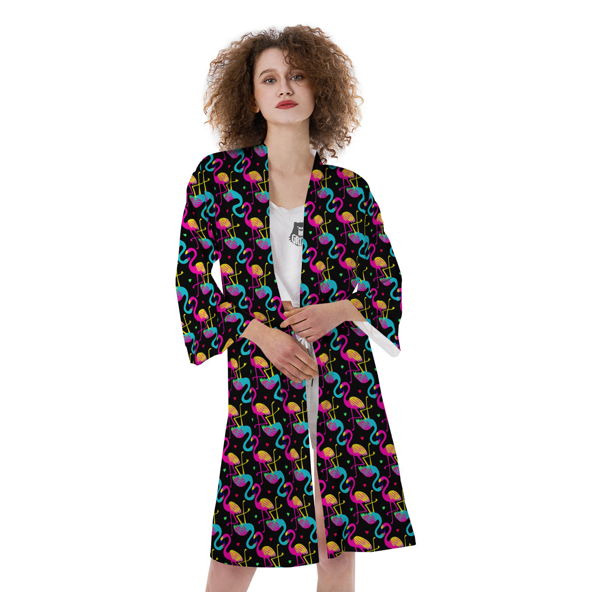 Flamingo Colorful Print Pattern Kimono-grizzshop