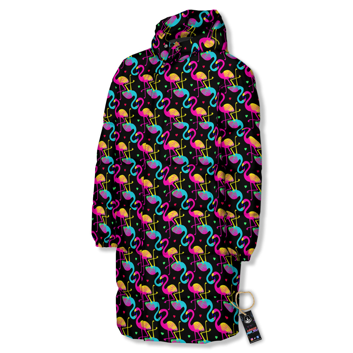 Flamingo Colorful Print Pattern Long Down Jacket-grizzshop