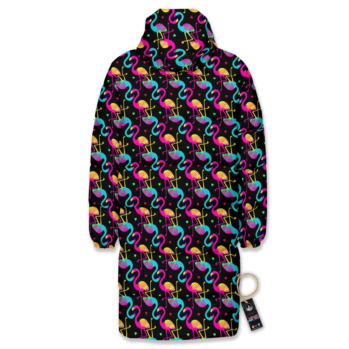 Flamingo Colorful Print Pattern Long Down Jacket-grizzshop