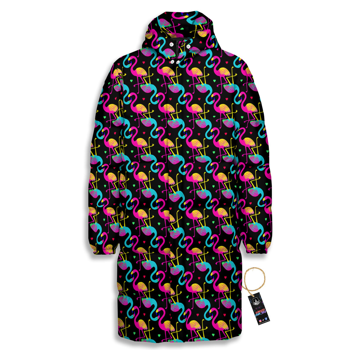 Flamingo Colorful Print Pattern Long Down Jacket-grizzshop
