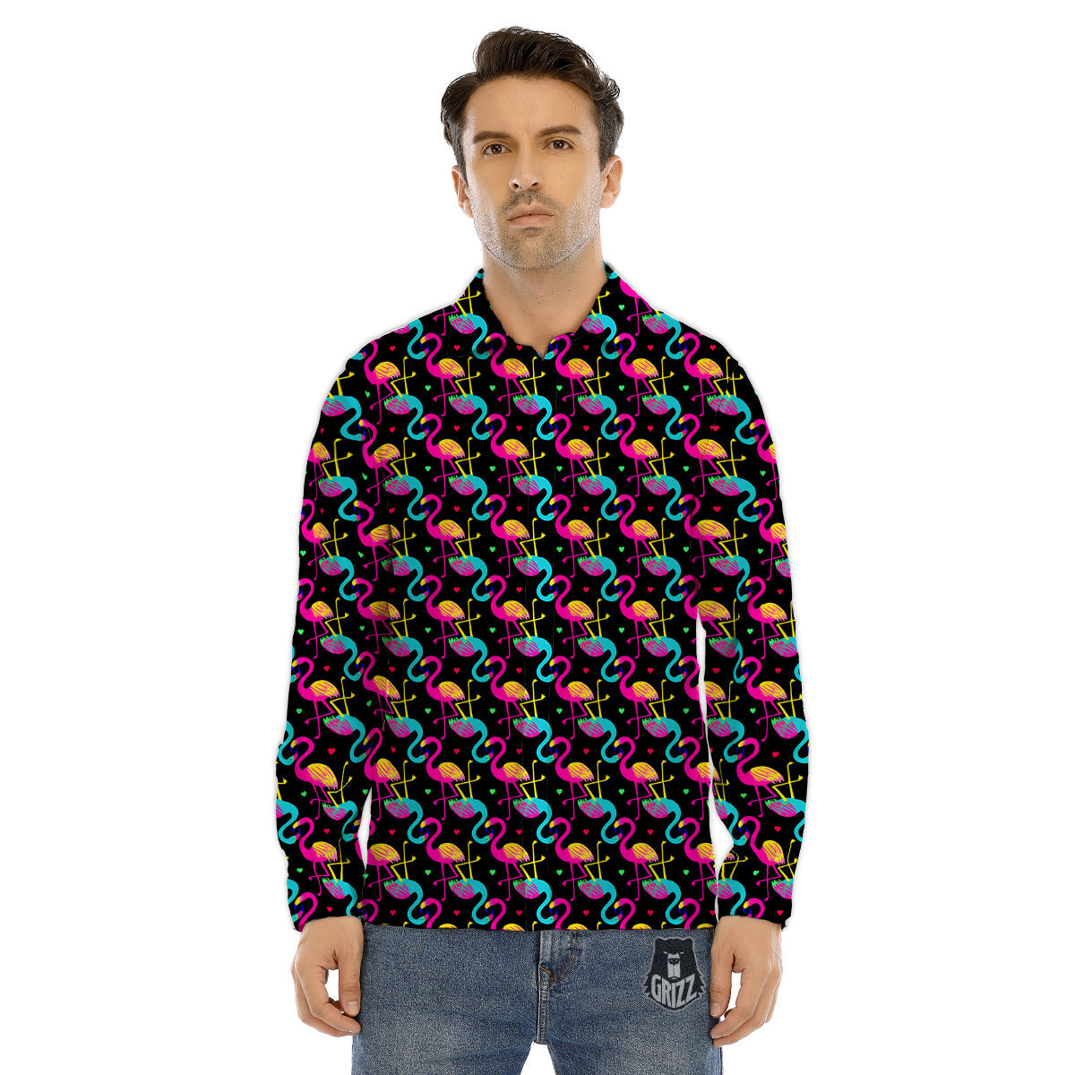 Flamingo Colorful Print Pattern Men's Dress Shirts-grizzshop