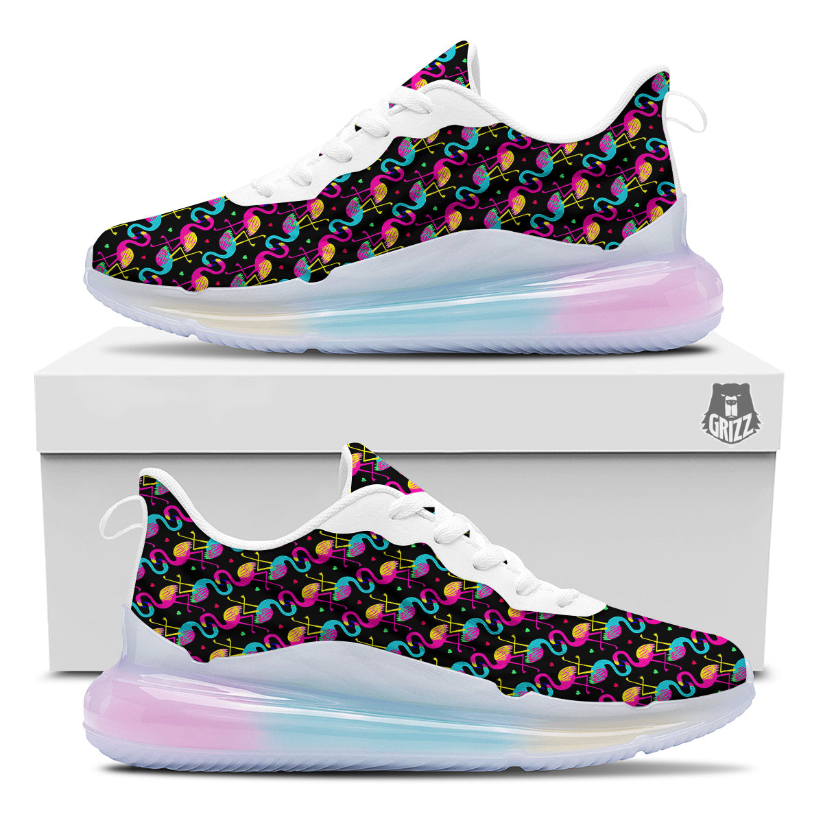 Flamingo Colorful Print Pattern Running Sneakers-grizzshop
