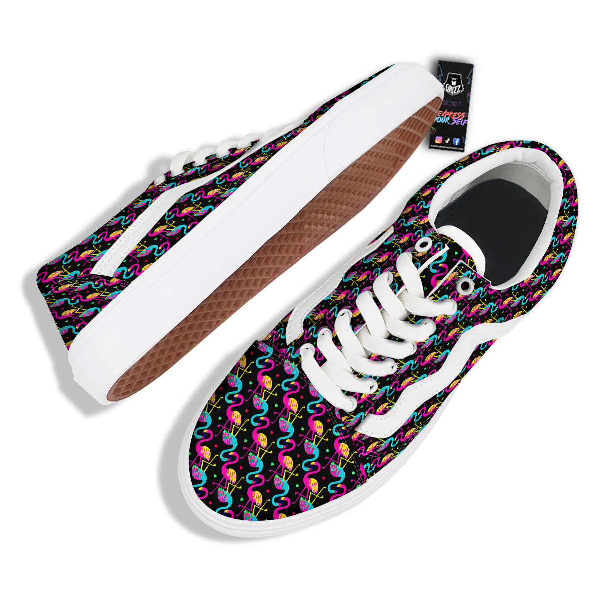 Flamingo Colorful Print Pattern Skate Shoes-grizzshop