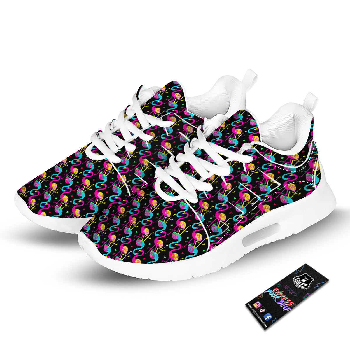 Flamingo Colorful Print Pattern Tennis Shoes-grizzshop