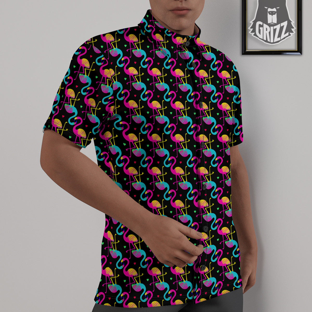 Flamingo Colorful Print Pattern Untucked Shirts-grizzshop