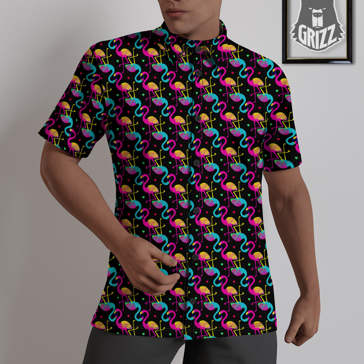 Flamingo Colorful Print Pattern Untucked Shirts-grizzshop