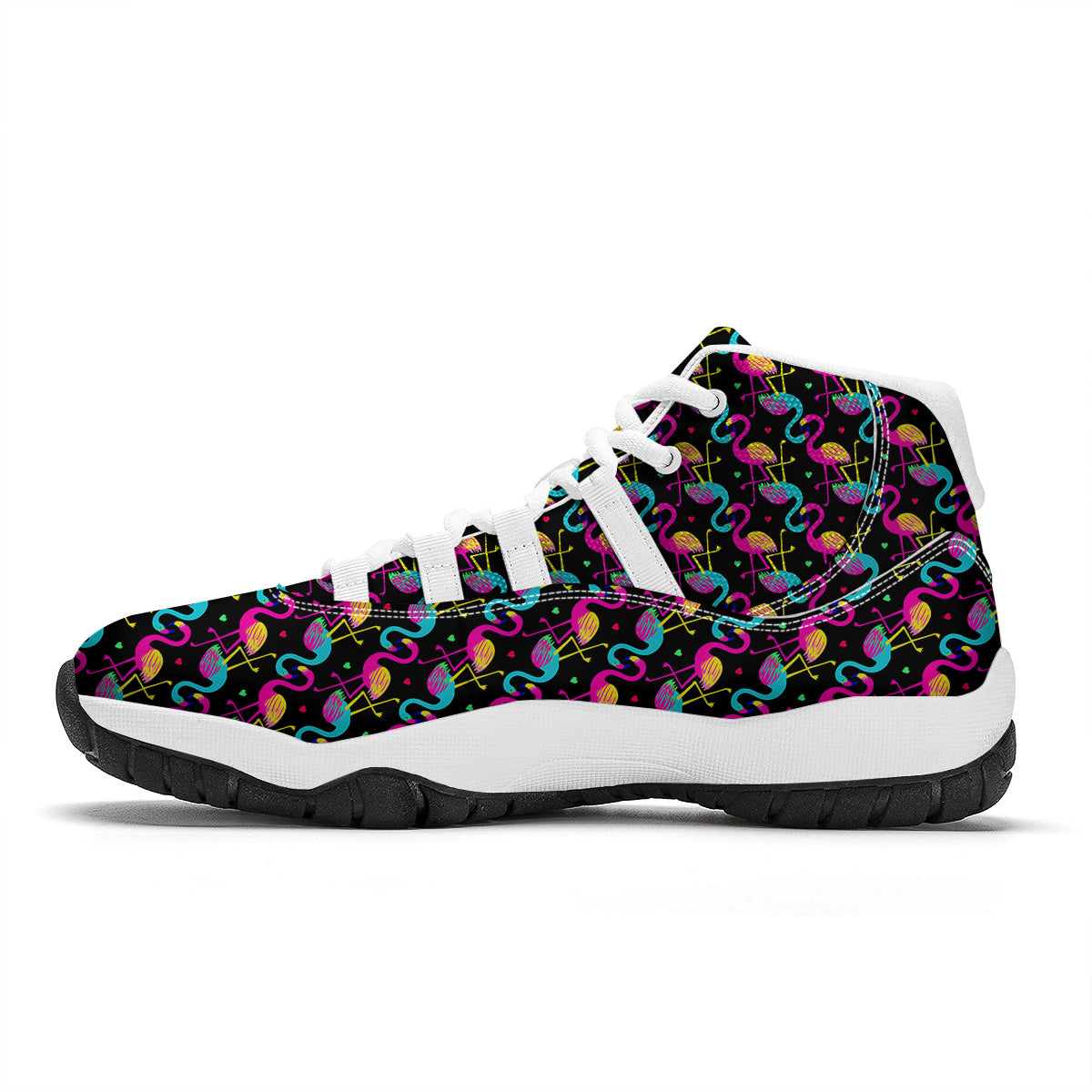 Flamingo Colorful Print Pattern White Bball Shoes-grizzshop