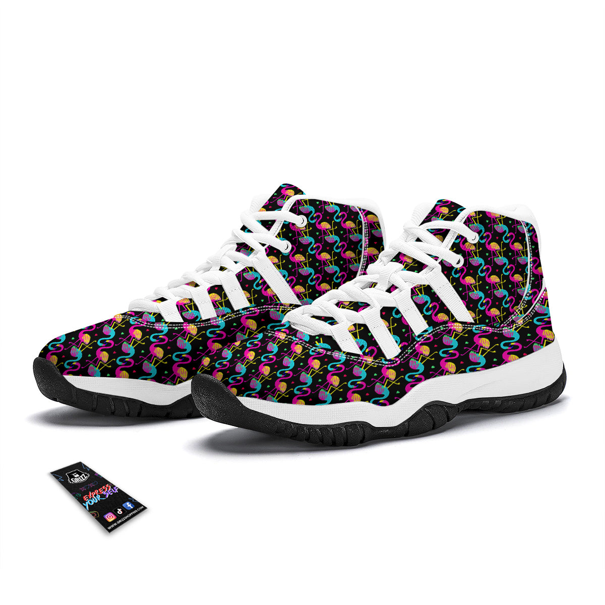 Flamingo Colorful Print Pattern White Bball Shoes-grizzshop