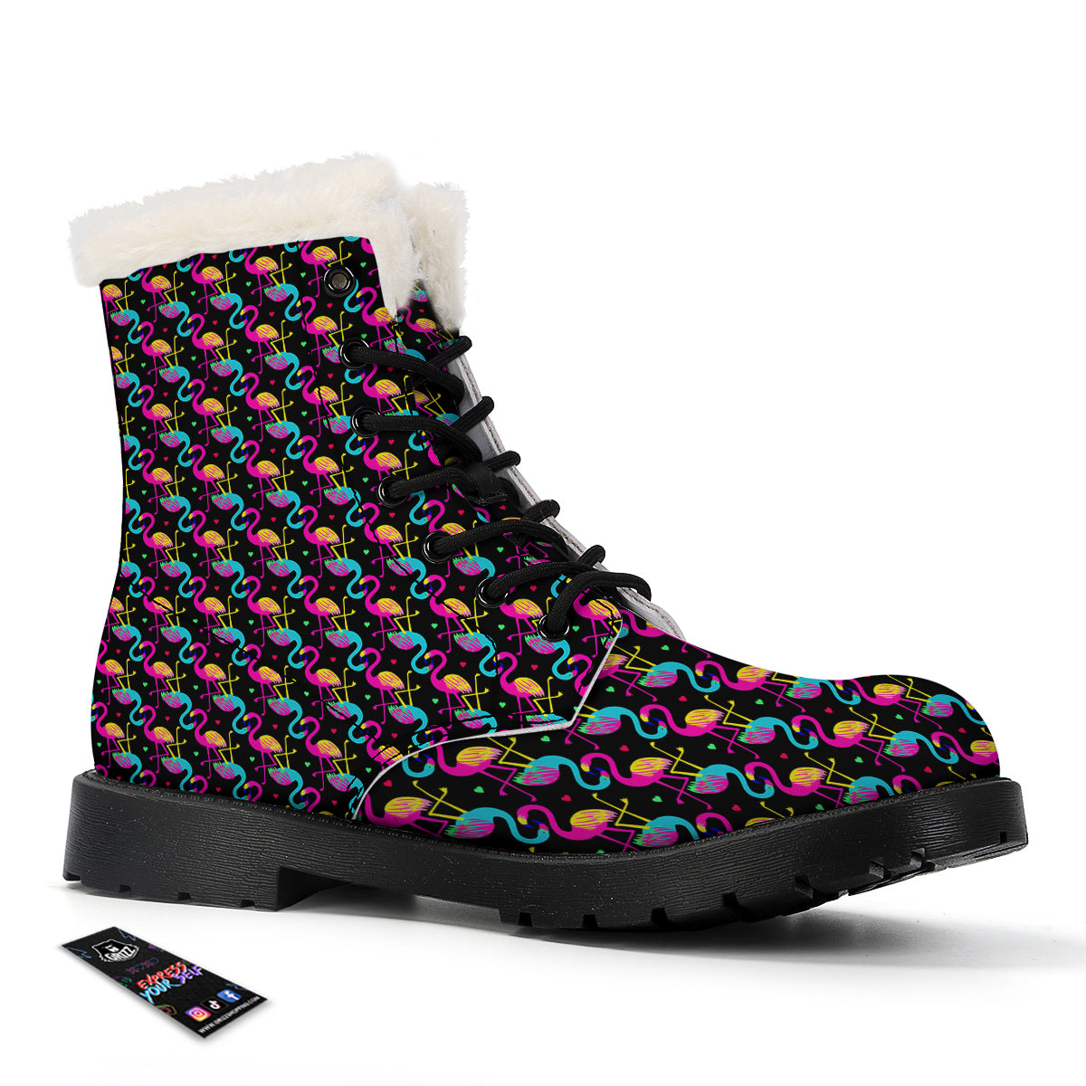 Flamingo Colorful Print Pattern Winter Boots-grizzshop