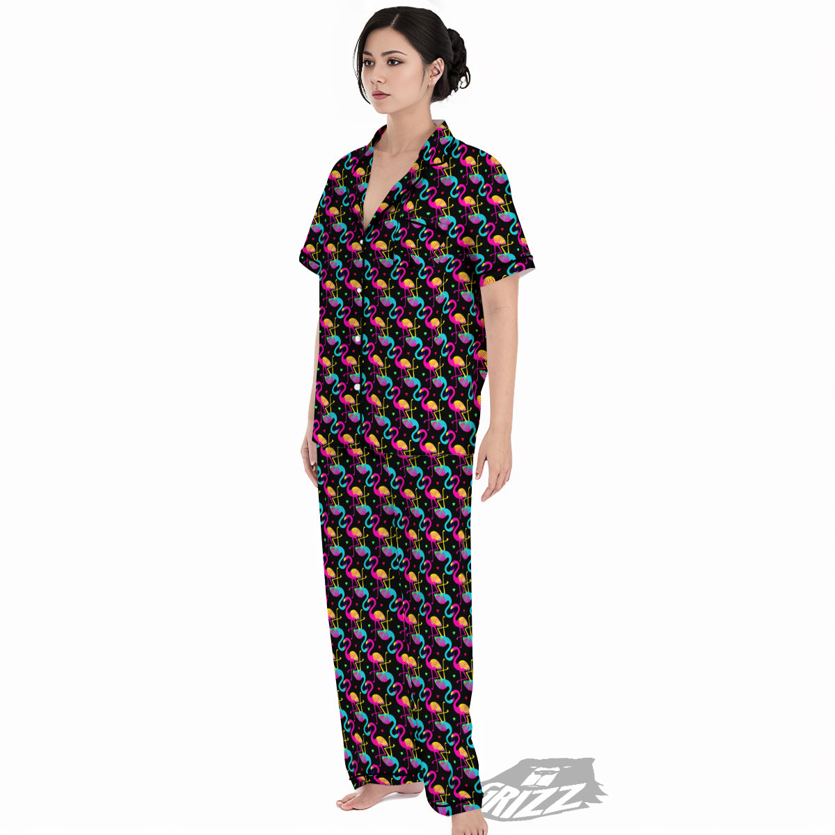 Flamingo Colorful Print Pattern Women's Pajamas Set-grizzshop
