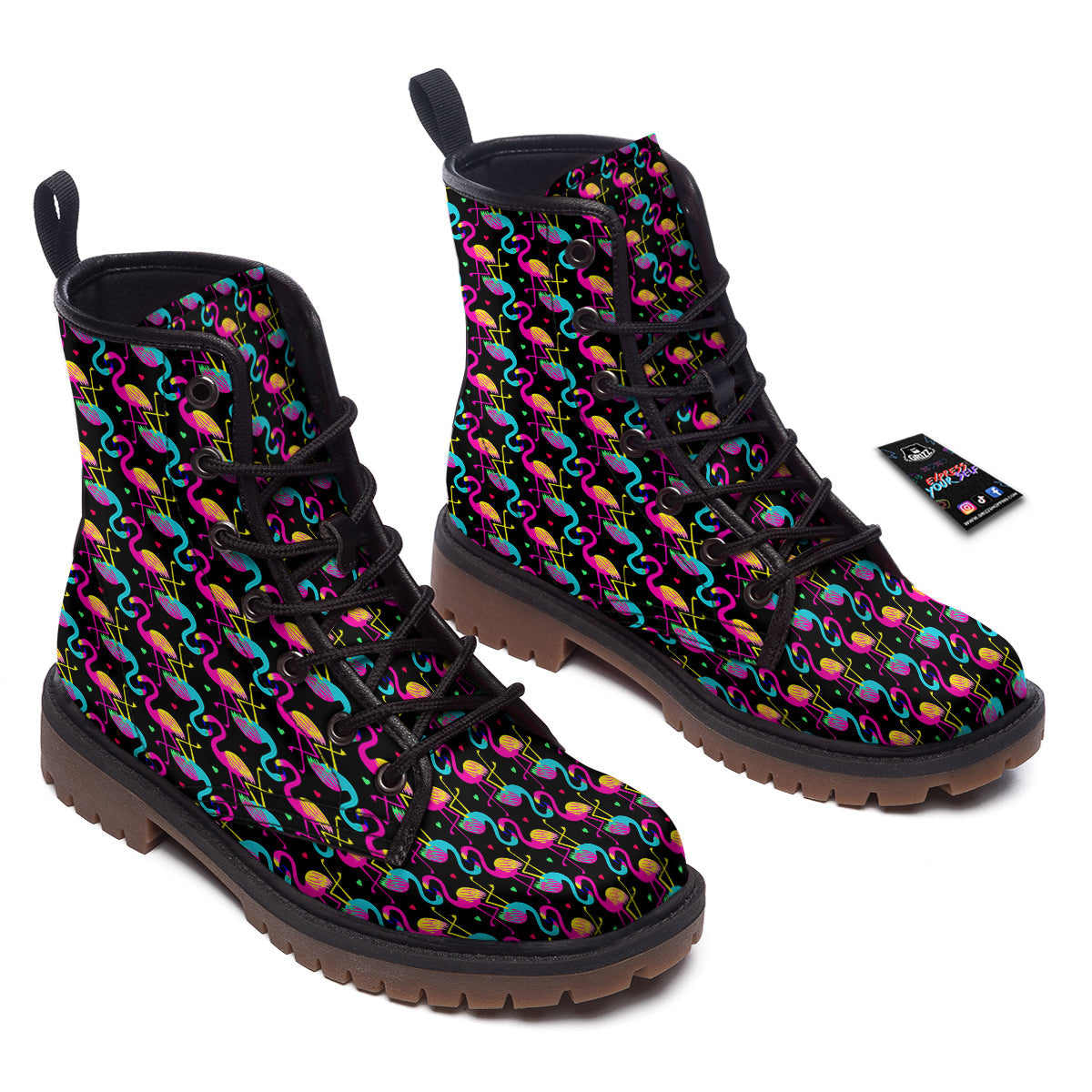 Flamingo Colorful Print Pattern Work Boots-grizzshop