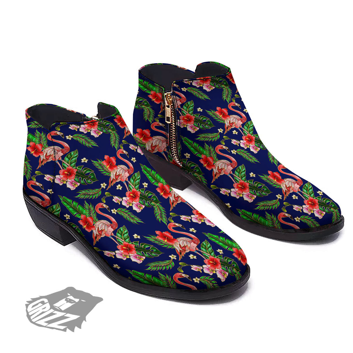 Flamingo Floral Tropical Print Pattern Ankle Boots-grizzshop