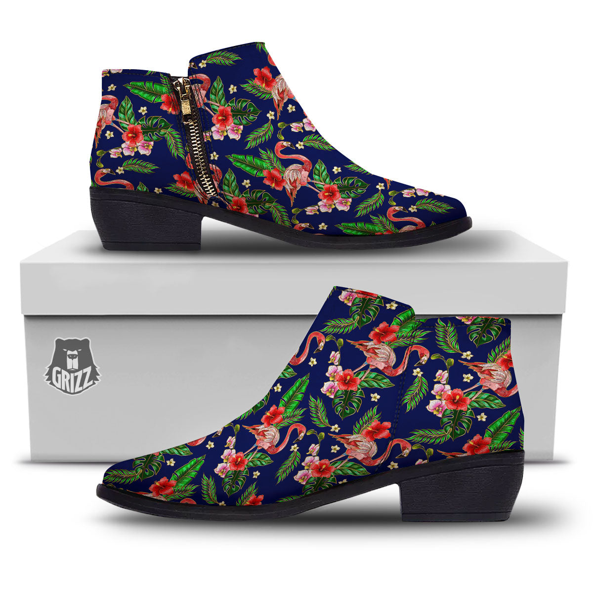 Flamingo Floral Tropical Print Pattern Ankle Boots-grizzshop