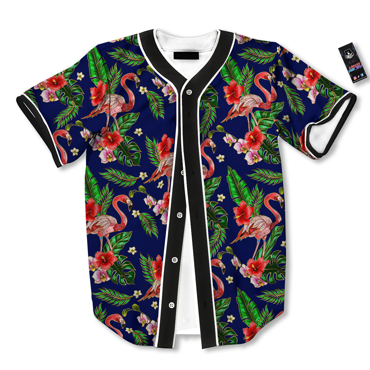 Flamingo Floral Tropical Print Pattern Baseball Jersey-grizzshop