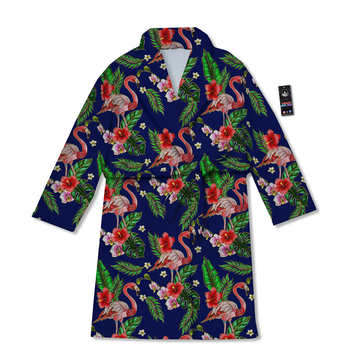 Flamingo Floral Tropical Print Pattern Bathrobe-grizzshop