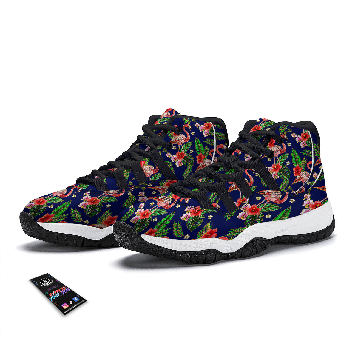 Flamingo Floral Tropical Print Pattern Black Bball Shoes-grizzshop