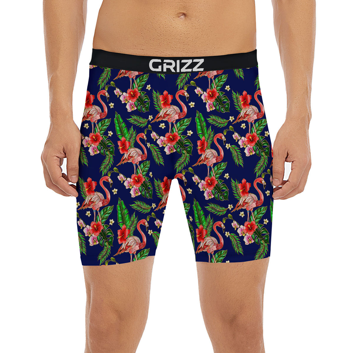Flamingo Floral Tropical Print Pattern Boxer Briefs-grizzshop