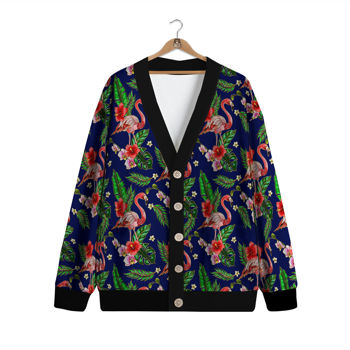 Flamingo Floral Tropical Print Pattern Cardigan-grizzshop