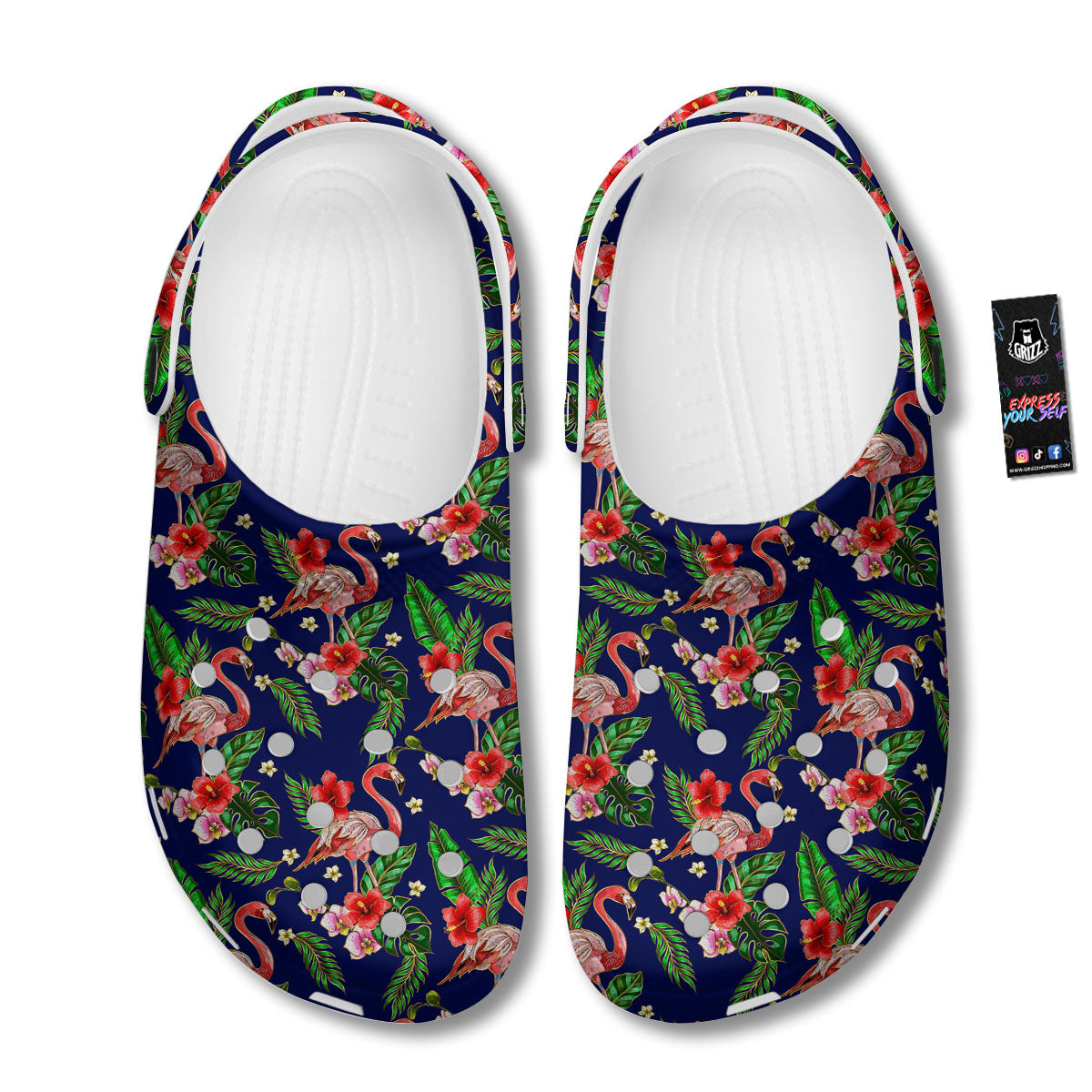 Flamingo Floral Tropical Print Pattern Clog-grizzshop