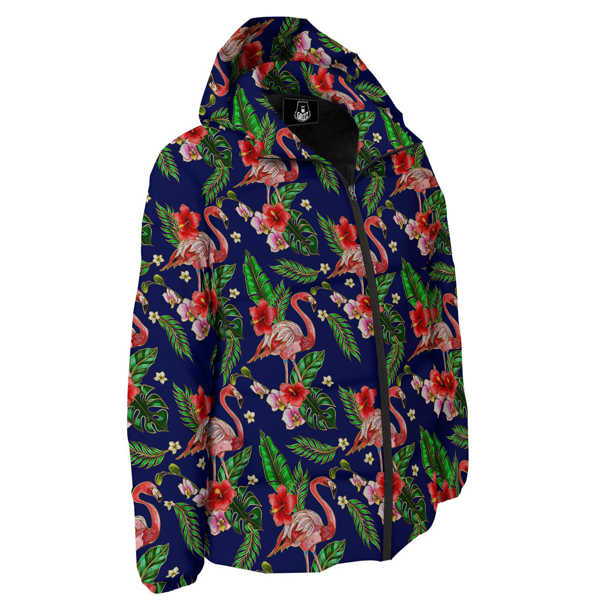 Flamingo Floral Tropical Print Pattern Down Jacket-grizzshop