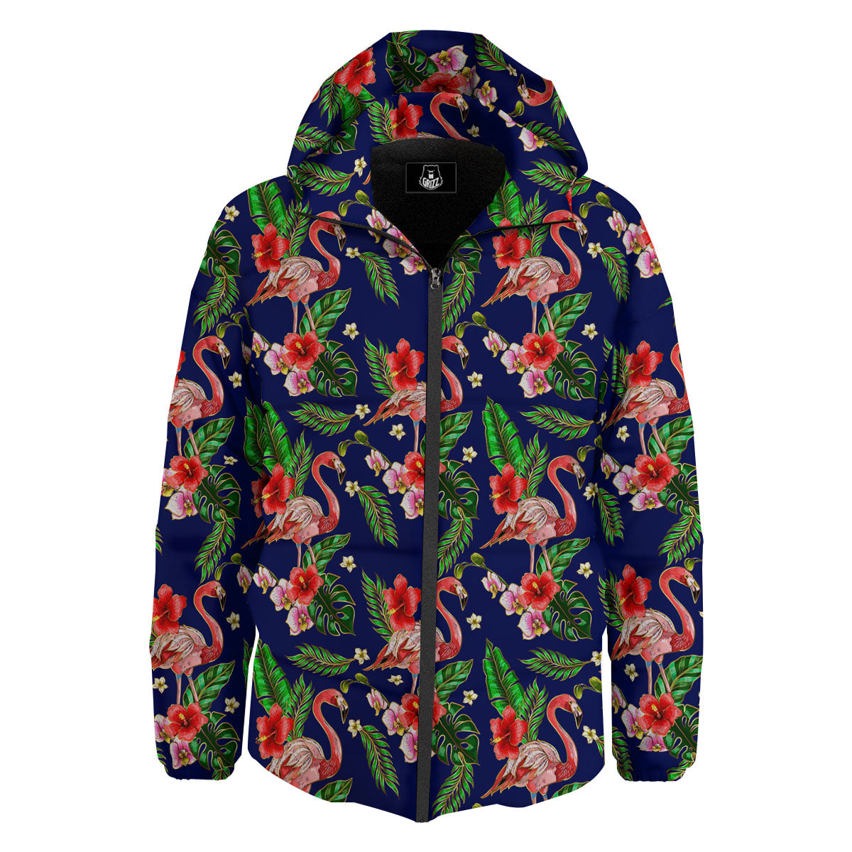 Flamingo Floral Tropical Print Pattern Down Jacket-grizzshop