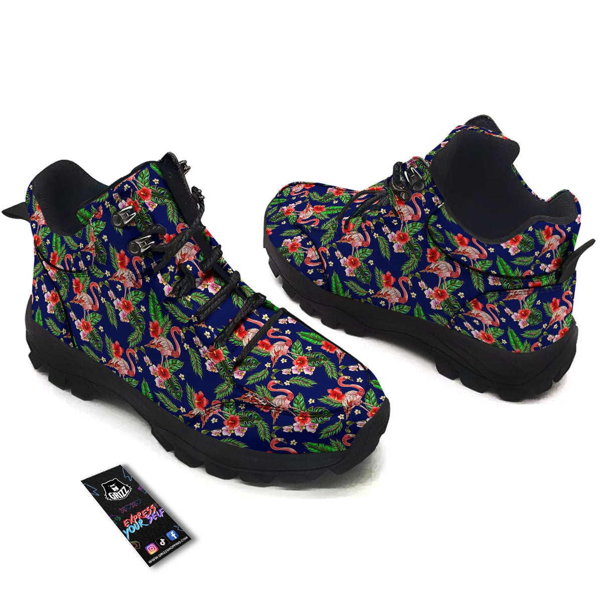 Flamingo Floral Tropical Print Pattern Hiking Shoes-grizzshop