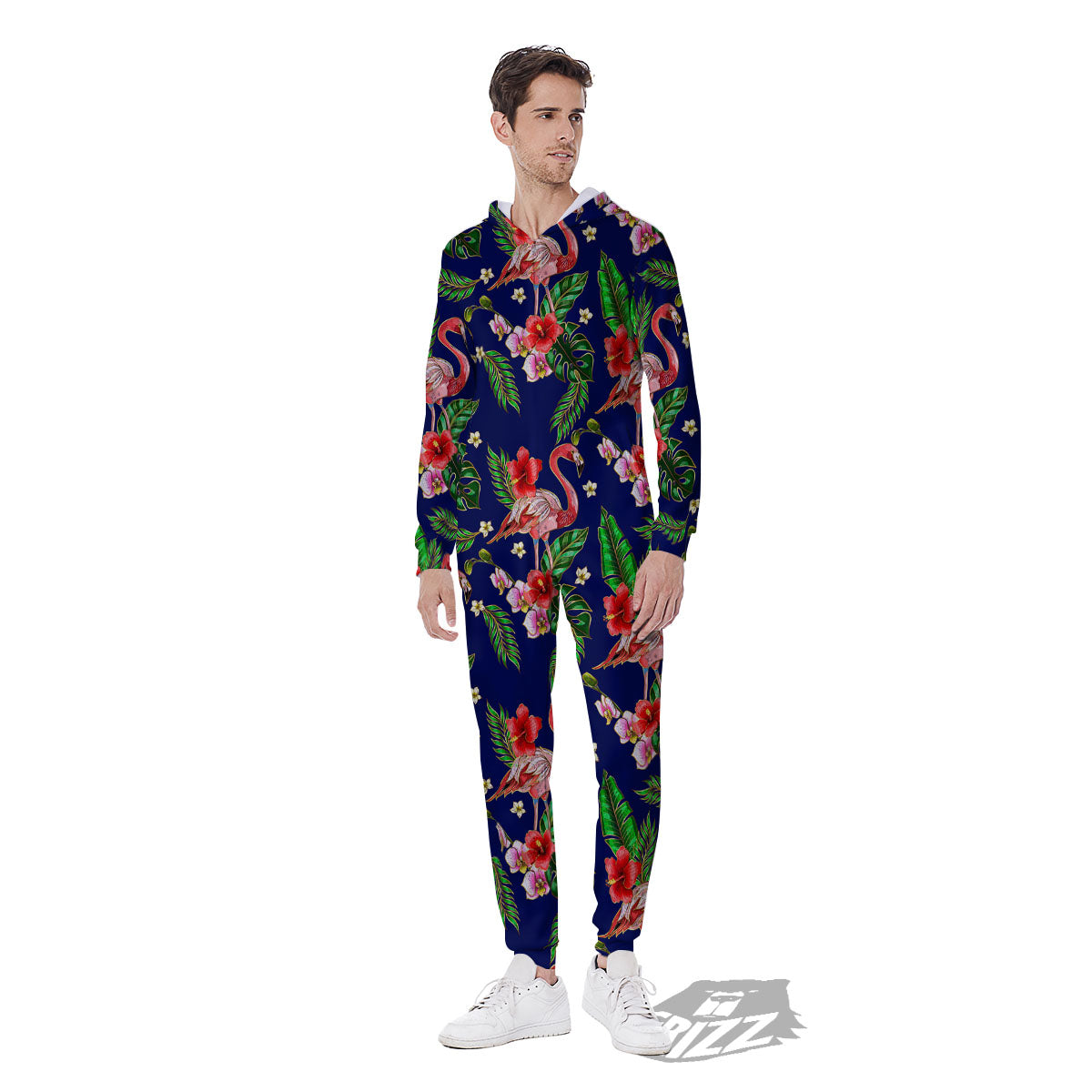 Flamingo Floral Tropical Print Pattern Men's Jumpsuit-grizzshop
