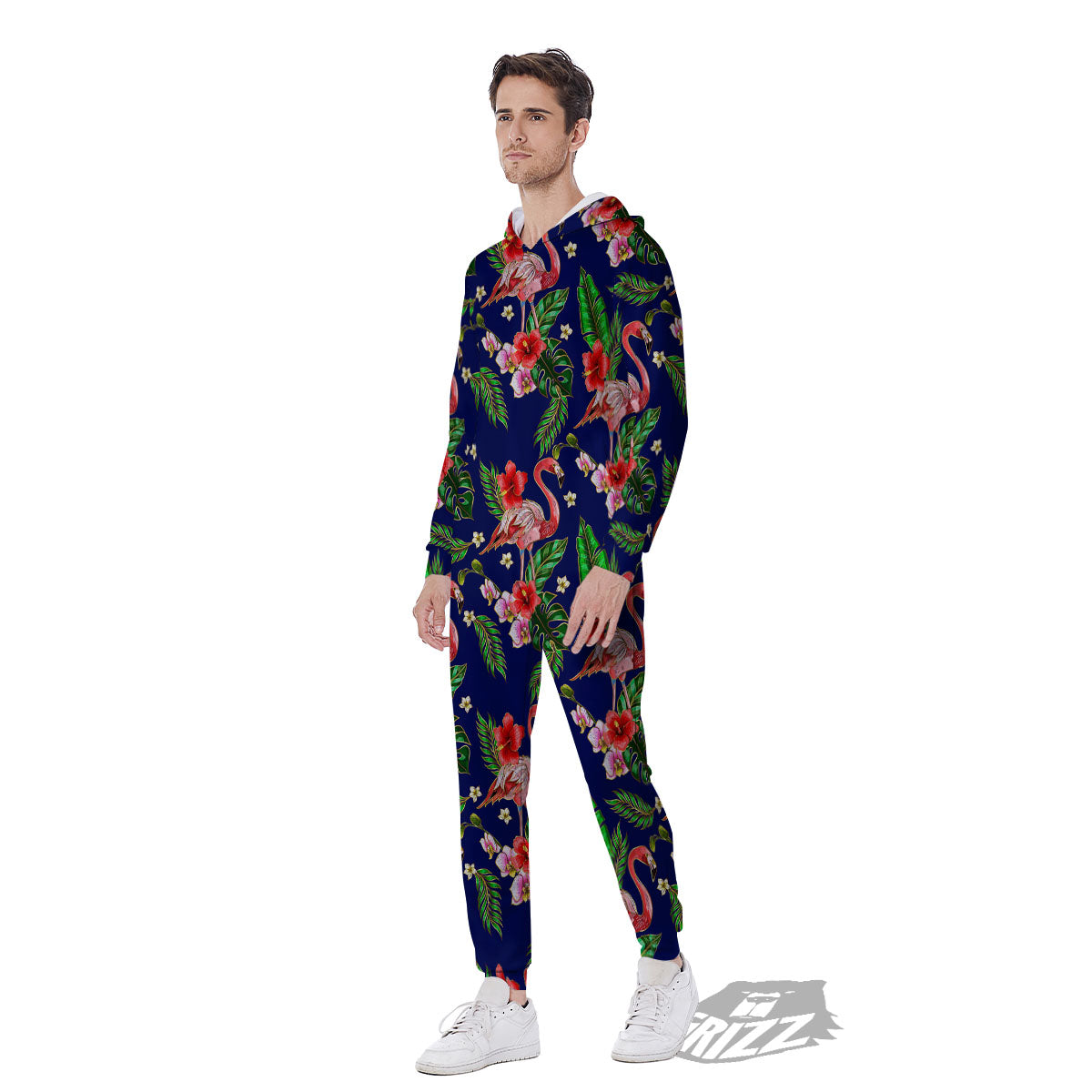Flamingo Floral Tropical Print Pattern Men's Jumpsuit-grizzshop