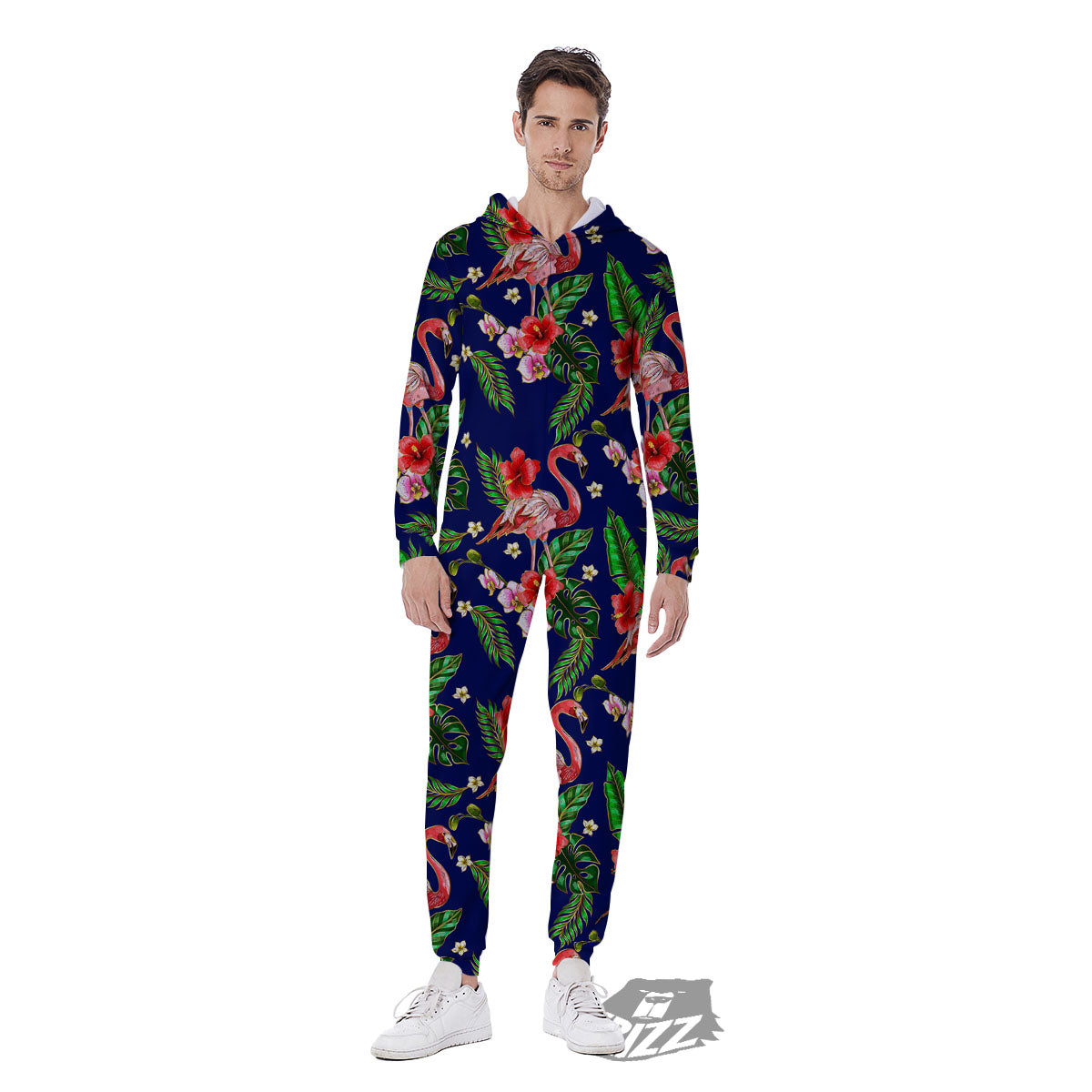 Flamingo Floral Tropical Print Pattern Men's Jumpsuit-grizzshop