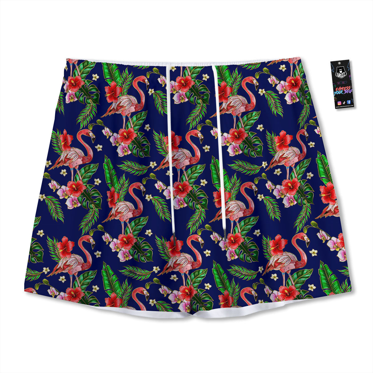 Flamingo Floral Tropical Print Pattern Mesh Shorts