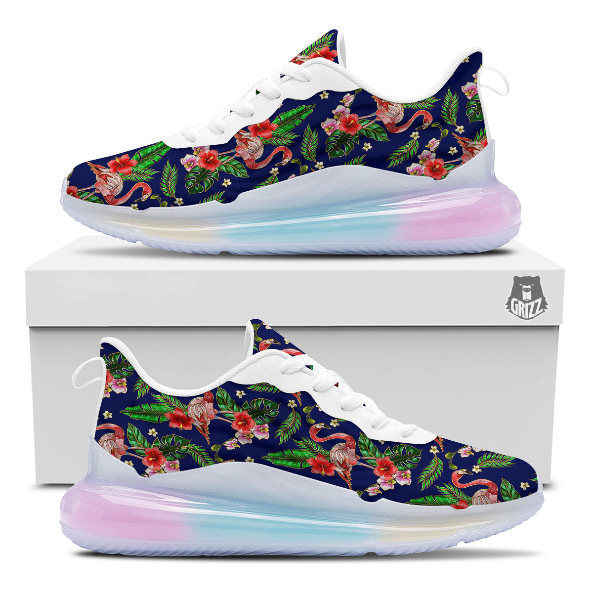 Flamingo Floral Tropical Print Pattern Running Sneakers-grizzshop
