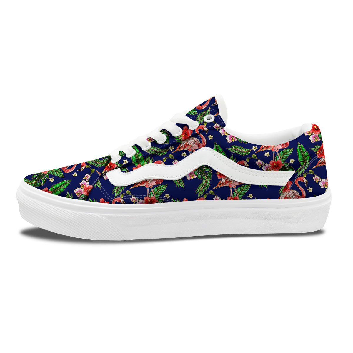 Flamingo Floral Tropical Print Pattern Skate Shoes-grizzshop