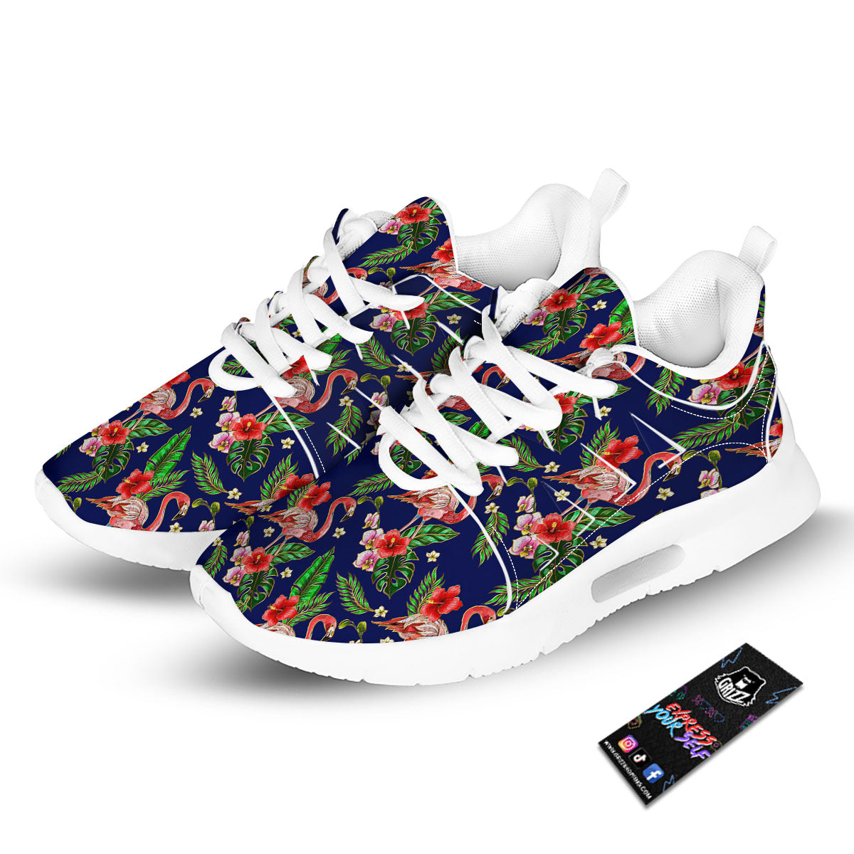 Flamingo Floral Tropical Print Pattern Tennis Shoes-grizzshop