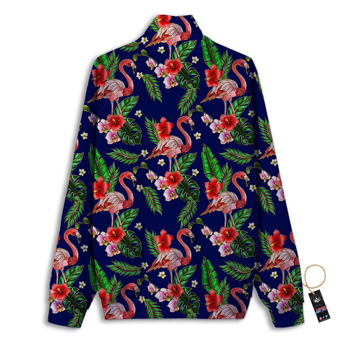 Flamingo Floral Tropical Print Pattern Track Jacket-grizzshop