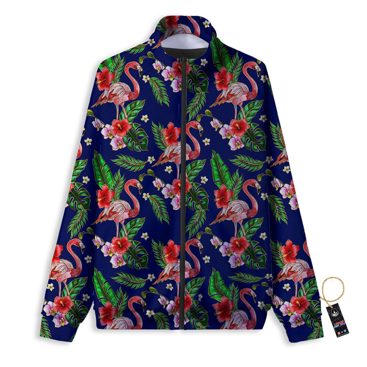 Flamingo Floral Tropical Print Pattern Track Jacket-grizzshop