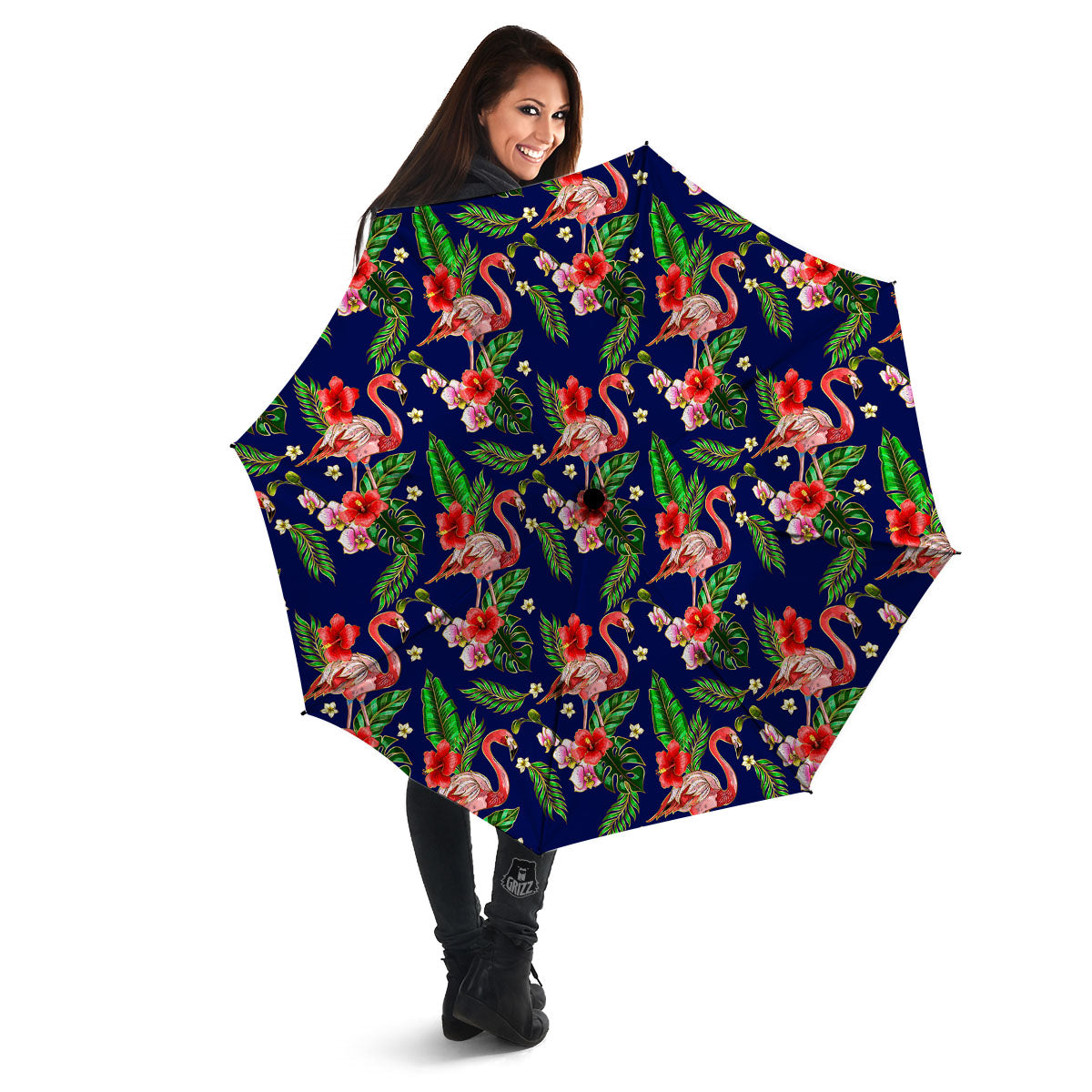 Flamingo Floral Tropical Print Pattern Umbrella-grizzshop